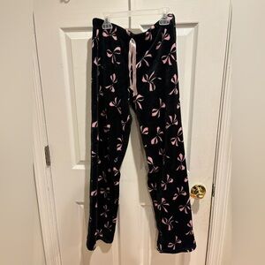 Black Pajama Pants with Pink Bow Pattern